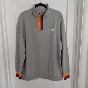 Aldi 1/4 Zip Gray Pullover Shirt LARGE Rainbow Trim Men Unisex Outdoor